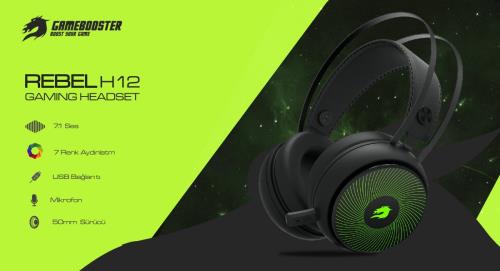 GameBooster H12 Rebel 7 Renk RGB Aydınlatmalı Kısa Mikrofonlu Siyah oyuncu kulaklığı